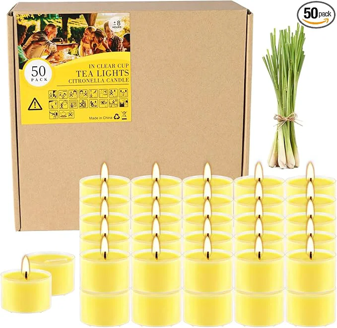 Carefully Designed 50 Pack Clear Tea Lights Candles Bulk Summer Citronella Candle Outdoor and Unique