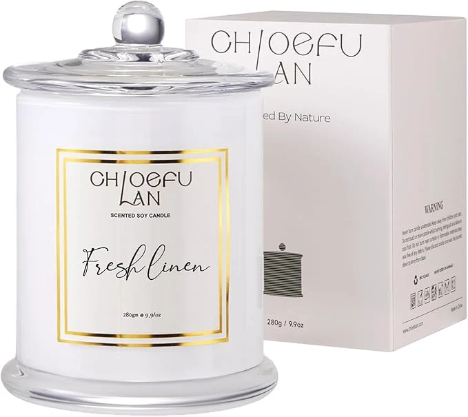Selected Chloefu LAN White Linen Candles Luxury Scented Soy Jar Bathroom Candle Enhanced