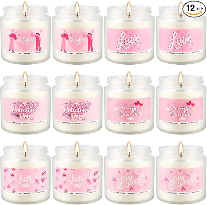 Organic Valentine’s Day Pink Scented Candles-12Pcs 3.5oz Each-Natural Plant Essential Classic