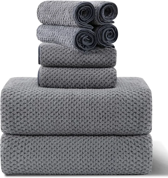 Quality 8-Piece Gray Bath Towel Set 2 Extra Large Bath Towel Sheets 2 Hand Towels and Exceptional