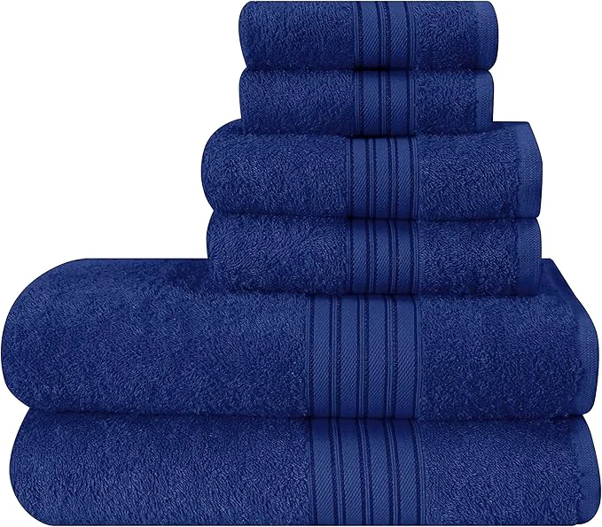 World-Class BOUTIQUO 6 Pack Cotton Towel Set Contains 2 Bath Towels 28×55 inch 2 Hand Classic