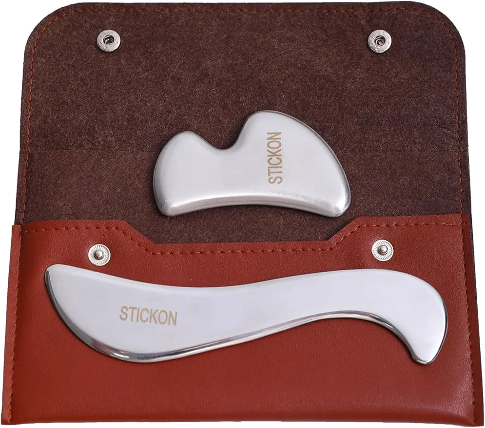 Breathable STICKON Stainless Steel Gua Sha Muscle Scraper Tool Set 2 in 1 Scraping Massage Classic