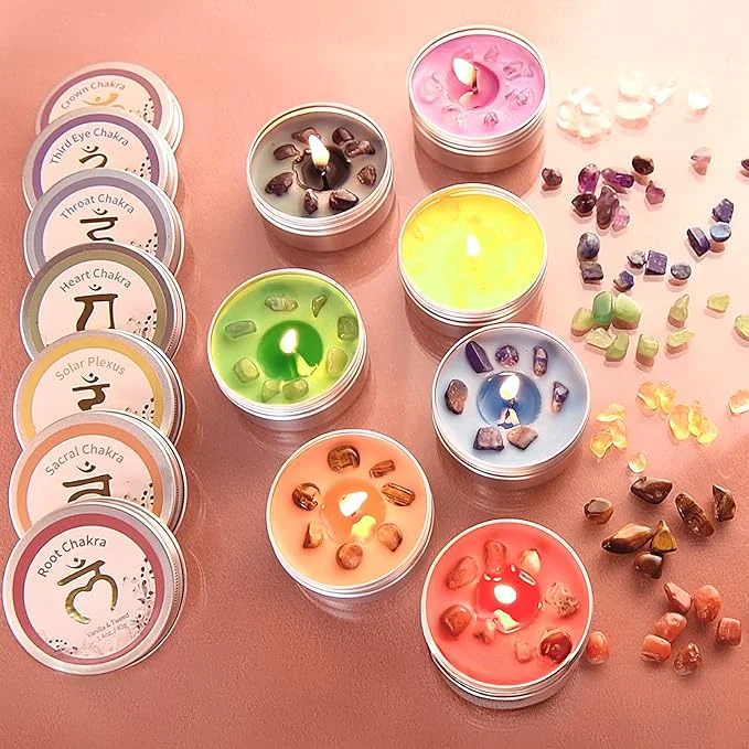 First-Class Inspireyes Chakra Candles Set of 7 Meditation Crystal Scented Candles Gift Set Outstanding