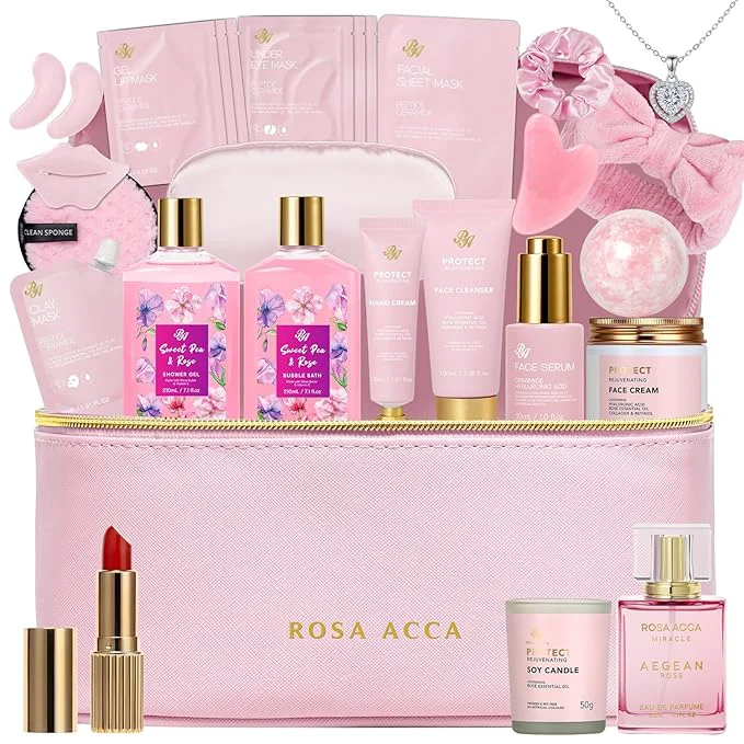 High-Grade 25 Pcs Mother’s Day Gift Rose Bath Body Gift Basket Set Clean