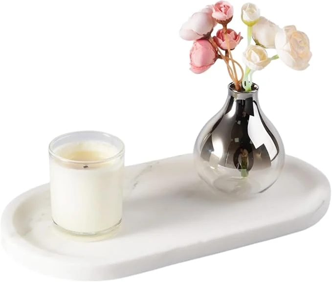 Eco-Friendly Koville Natural Marble Tray for Bathroom Countertop Marble Storage Trays for First-Class
