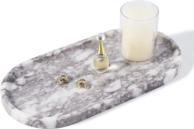 Crafted Koville Luxurious Marble Vanity Tray Natural Stone Perfume Trays Jewelry Traditional