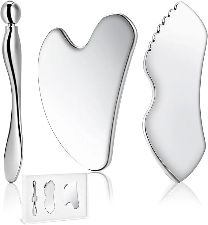 Eco-Friendly Gua Sha Facial Tools 3 in 1 Stainless Steel Metal Guasha Eye Cream Secure