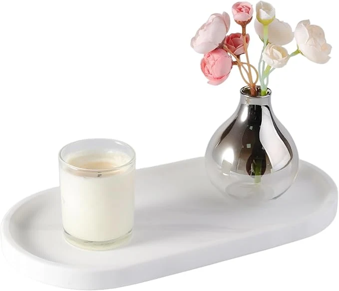 Unique Koville 12 x6 Elegant White Marble Bathroom Tray Natural Marble Vanity Trays Efficient