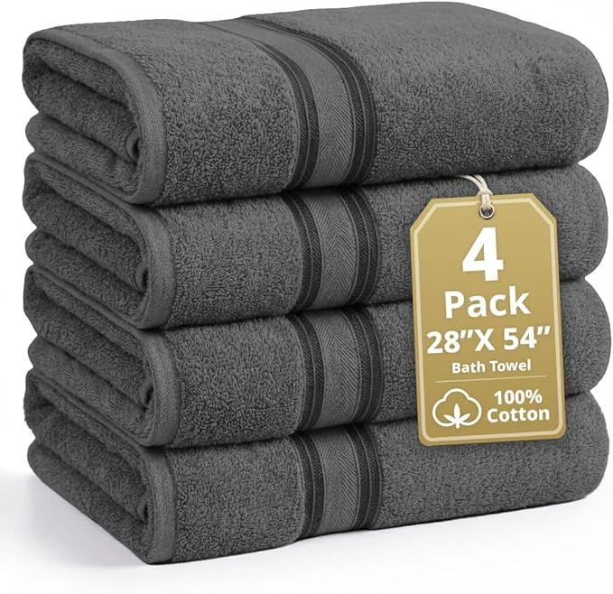 Exceptional LANE LINEN Cotton Bath Towels Set of 4 Lightweight
