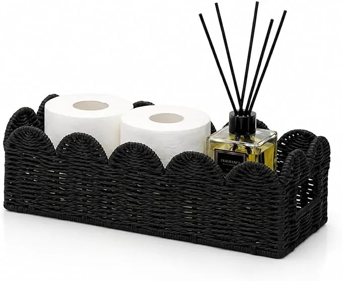 First-Class Scalloped Toilet Tank Basket for Back of Toilet Bathroom Organizer for Tank Top Soft