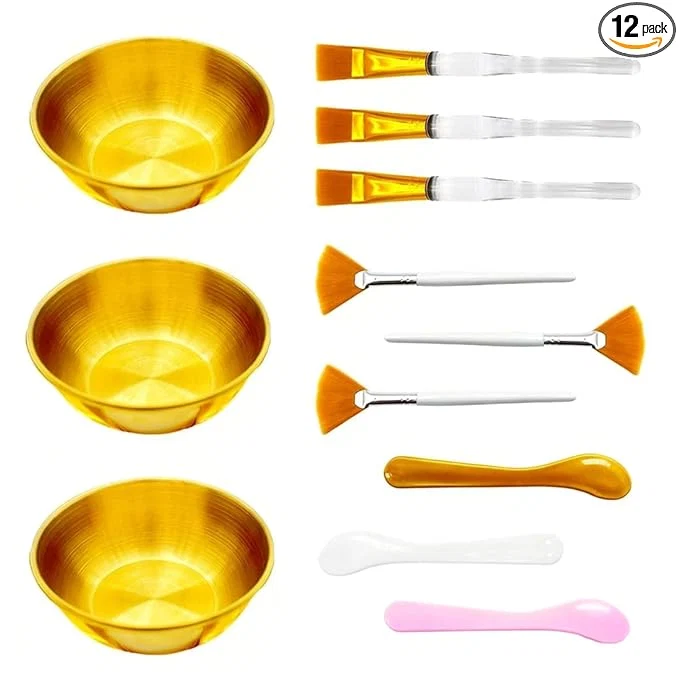 Certified 12Pcs Esthetician Facial Supplies 3 Gold Facial Bowls 3 Mud Mask Applicators 3 Excellent