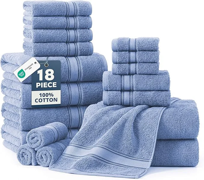 High-End LANE LINEN Bathroom Towels Set of 18 – Zero Twist Mercerized Cotton Towel High-Grade