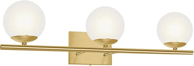Sustainable Brushed Brass Bathroom Vanity Light fixtures 24 3 Lights Modern Globe Glass Traditional