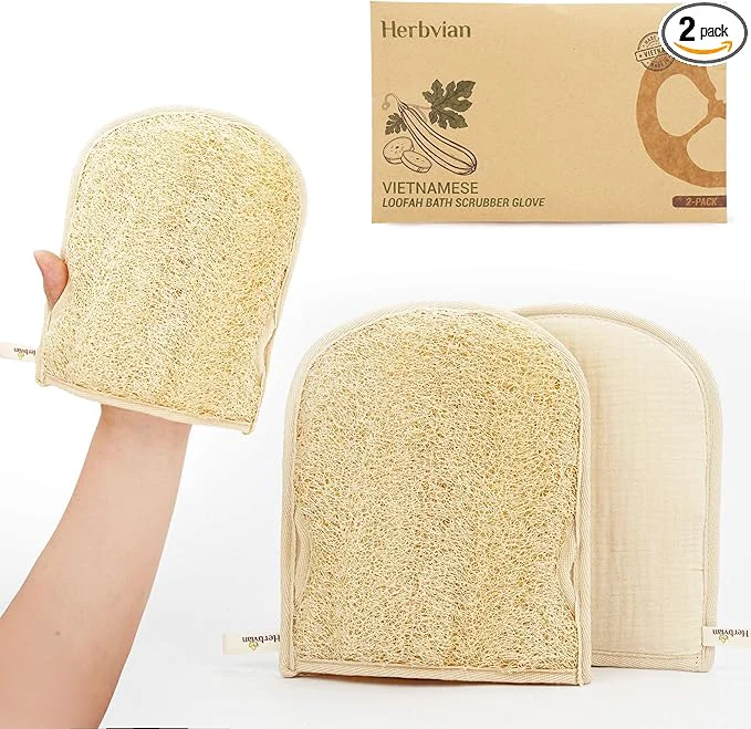 Proven Premium Vietnamese Natural Loofah Gloves – Exfoliating Body Scrubber Mitts Safe