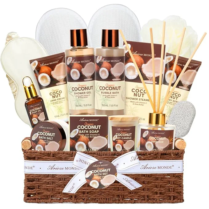 Certified Spa Gift Basket for Women Coconut Bath and Body Gift Basket Flexible