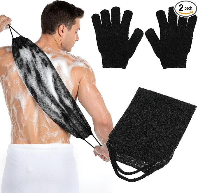 Next-Generation 2 Pack Exfoliating Back Scrubber Bath Gloves Set Washcloth Back Scrubber Set Expertly Made