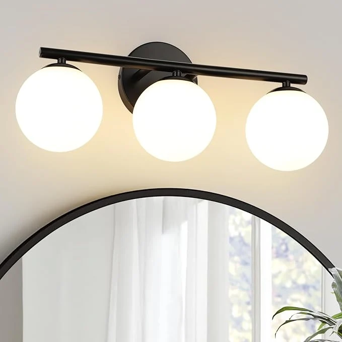 Minimalist Black Globe Bathroom Light Fixtures 3-Light Vanity Light Secure