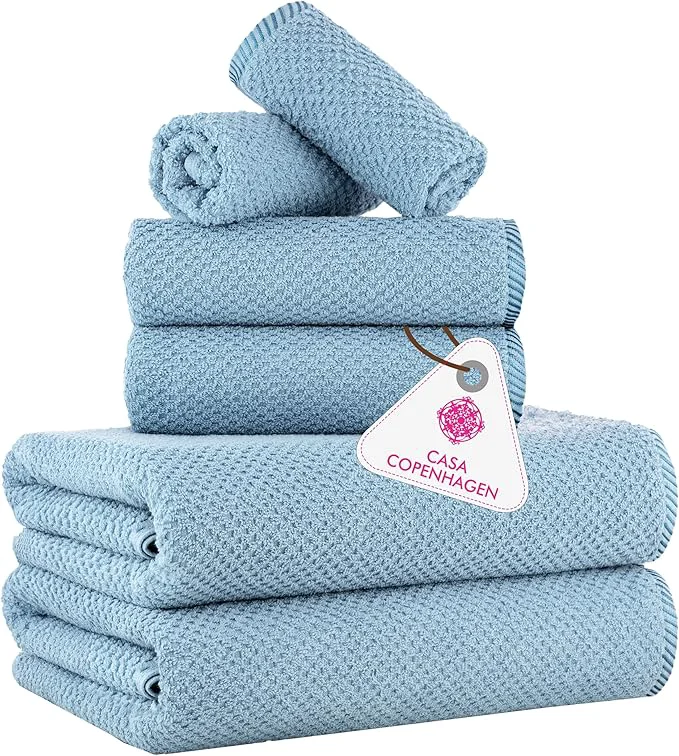 Environmentally Friendly CASA COPENHAGEN Popcorn 6Pcs Egyptian Cotton Large Designer Towels Gift Luxury