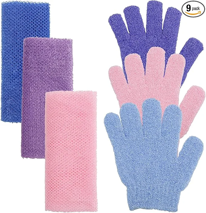 Breathable 6 Pack African Net Sponge Exfoliating Glove Set 3 Pairs Shower Gloves and 3 Excellent