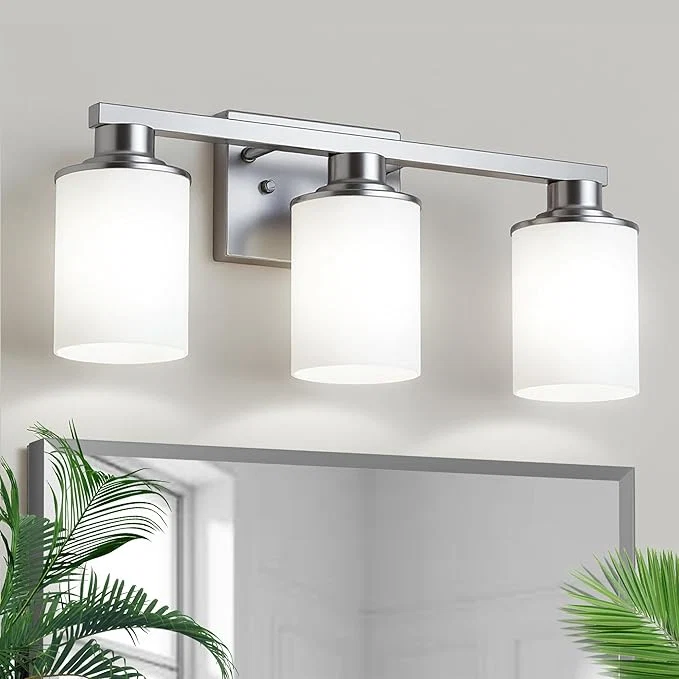 Functional L LOHAS LED Brushed Nickel Bathroom Light Fixtures 3-Light Vanity Light Over Stylish