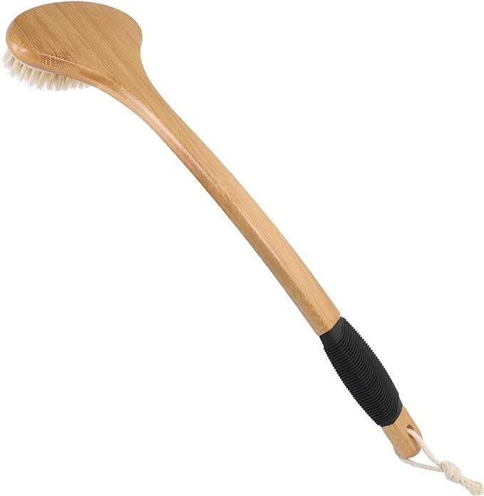 Comfortable OWIIZI Back Scrub Brush for Shower Stiff Boar Bristles Bamboo Curved Long Premium Material