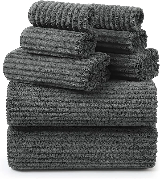 Long-Lasting REDKISS Charcoal Gray Bath Towels Set 8 Piece World-Class