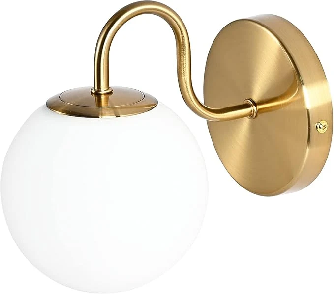 Convenient Modern Bedroom Wall Sconce Brushed Brass Indoor Wall Light Fixture Milk White Versatile