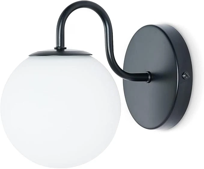 Superior Industrial Bedroom Wall Sconce Black Indoor Wall Light Fixture Milk White Globe Responsible