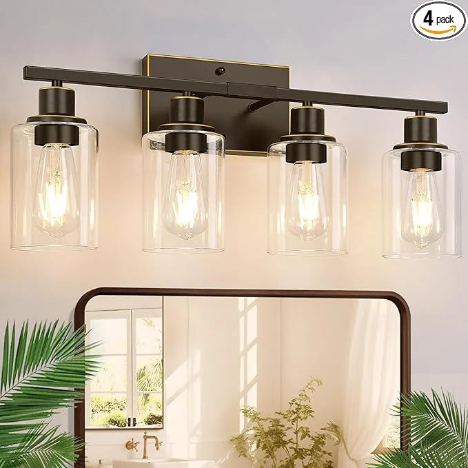 Refined Indoi 4 Light Bathroom Light Fixtures Oil-Rubbed Bronze Modern Vanity Lights Sophisticated