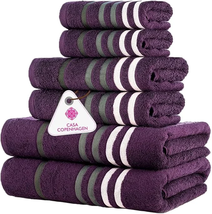 High-End CASA COPENHAGEN Exotic 6Pcs Egyptian Cotton Designer Towels Gift Set- Dark Safe