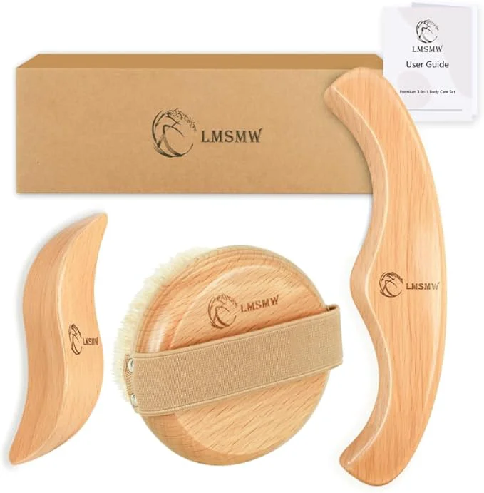 Convenient Dry Body Brush Set for Lymphatic Drainage Round Boar Bristle Dry Brushing Body Easy-to-Use