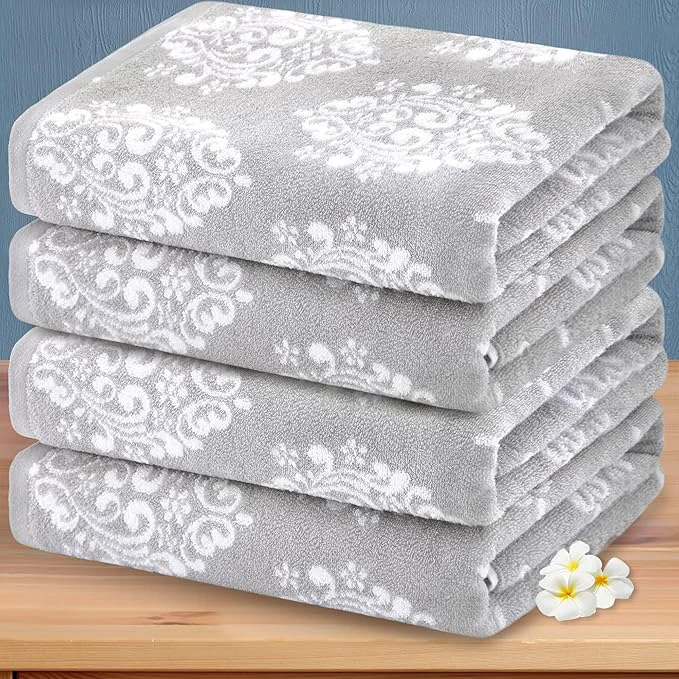 Consistent Grey Pattern Bath Towels Quick Dry Bath Towel Damask Jacquard Shower Towel Carefully Designed
