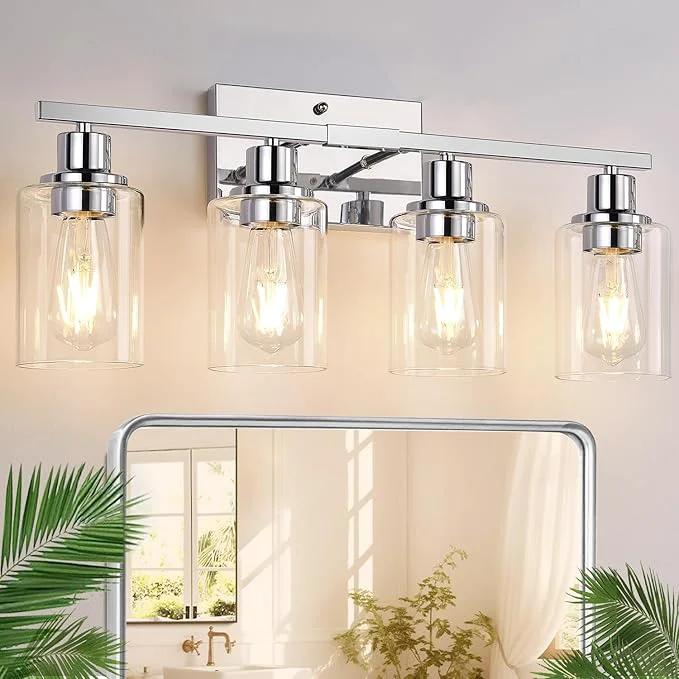 Traditional Indoi 4 Light Bathroom Light Fixtures Chrome Vanity Lights Recyclable