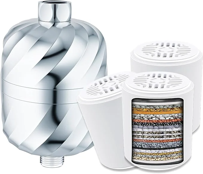 Traditional Shower Filter and 3 pcs Cartridge-99 Removal of Chlorine Impurities -Softens Easy-to-Use