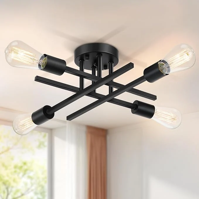 Long-Lasting SunRider Industrial 4-Light Semi Flush Mount Ceiling Light Fixture Indoor Certified