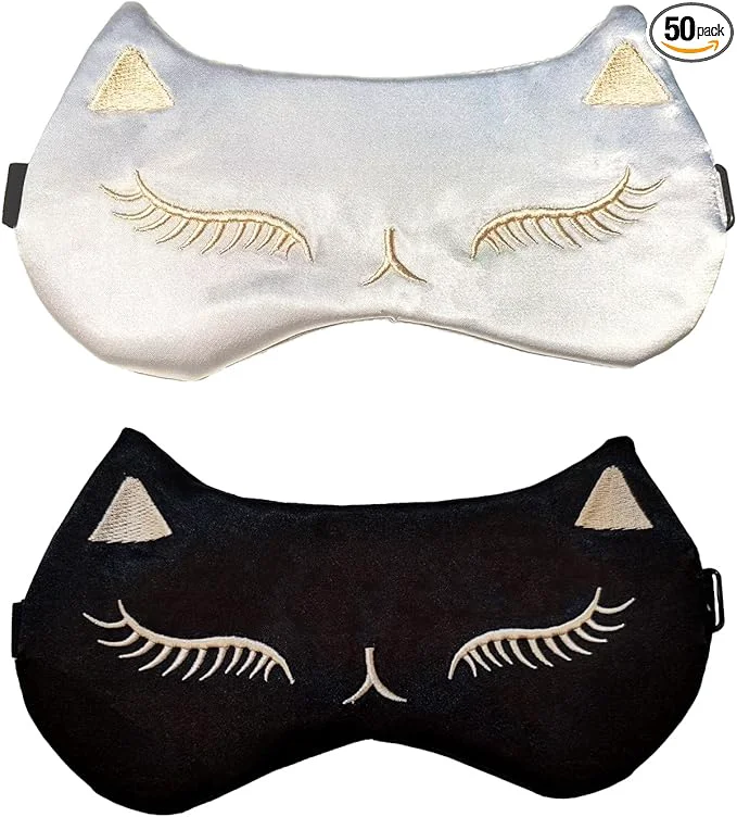Healthy Cute Cat Sleep Mask for Kids 2 Pack Silk Sleeping Eye Cover Adjustable Mask Top-Quality