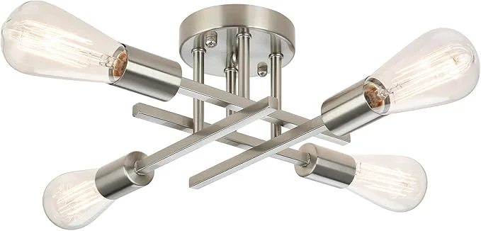 Clean SunRider Industrial 4-Light Semi Flush Mount Ceiling Light Fixture Brushed Sophisticated