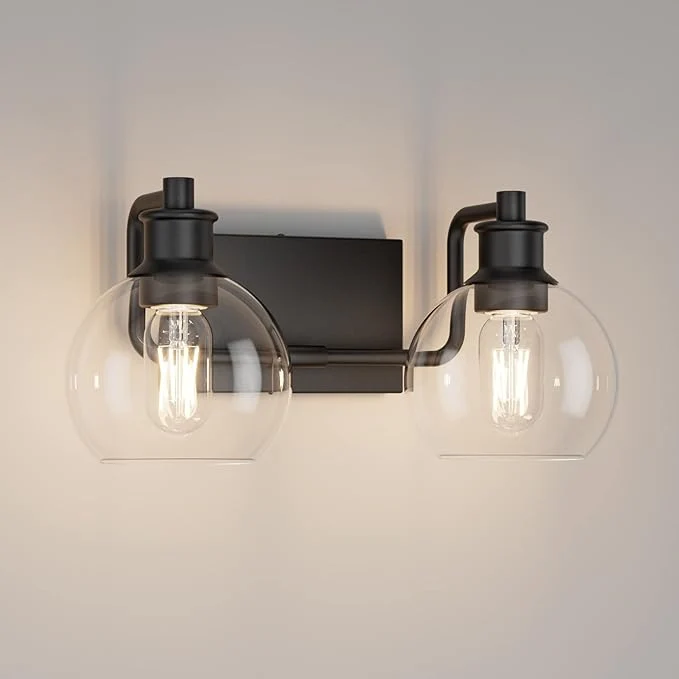 Traditional Tipace 2 Lights Industrial Bathroom Vanity Light Fixtures Over Mirror Black Smooth