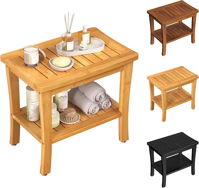 Durable Large Bamboo Shower Bench Stool Trendy