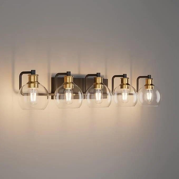 Traditional Tipace Vintage Vanity Light Fixture 5-Light Industrial Black Gold Bathroom Refined