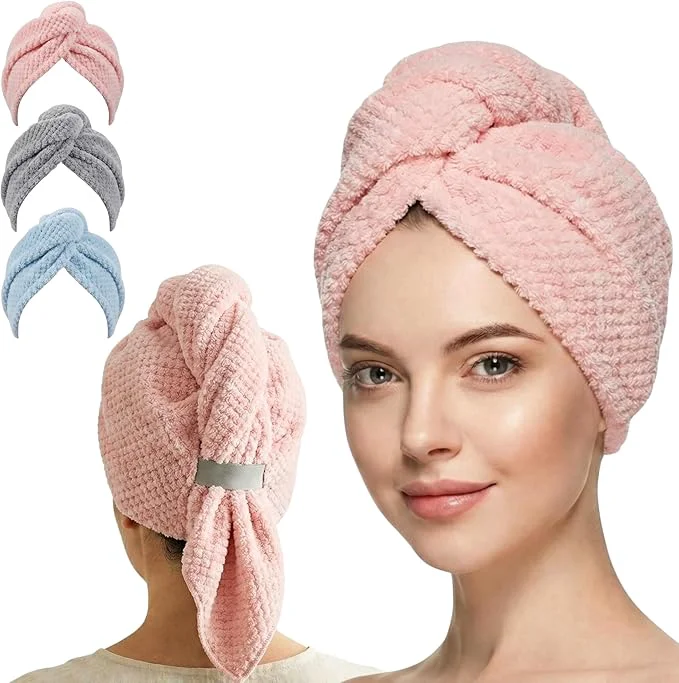 Classic 3 Pack Microfiber Hair Towel Wrap Reusable