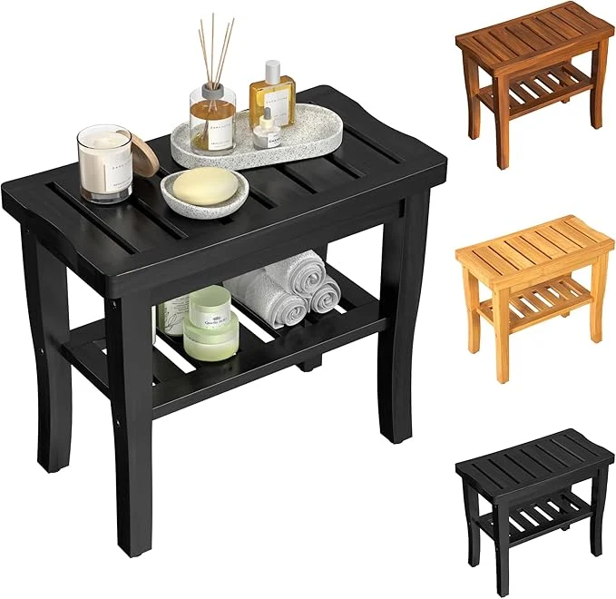 Smart Bamboo Black Shower Bench Stool Shower Chair Seat Adult Women Her Sister Aunt Elite