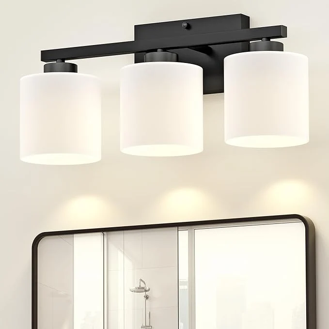 Prestigious Honesorn Bathroom Light Fixtures Black 3-Light Bathroom Vanity Light Over Healthy