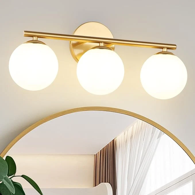 Selected Globe Bathroom Light Fixtures 3-Light Brass Gold Vanity Light Fast