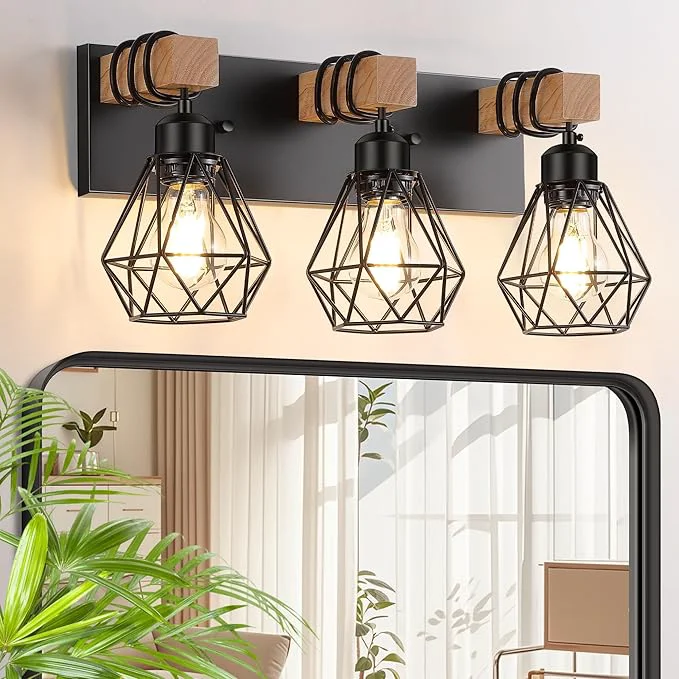 Natural FadimiKoo 3-Light Farmhouse Bathroom Vanity Light Fixtures Wood Bathroom Verified