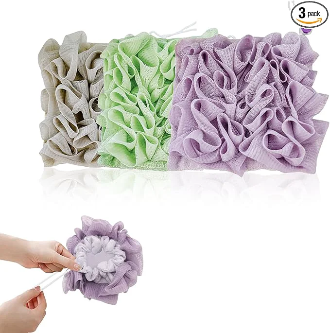 Contemporary 3-Pack Bar Soap Loofah Pouch 2-in-1 Loofah Washcloth Combo Versatile
