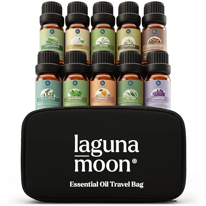 Verified Lagunamoon Essential Oils Set 10 Piece Aromatherapy Oil in Portable Bag Contemporary