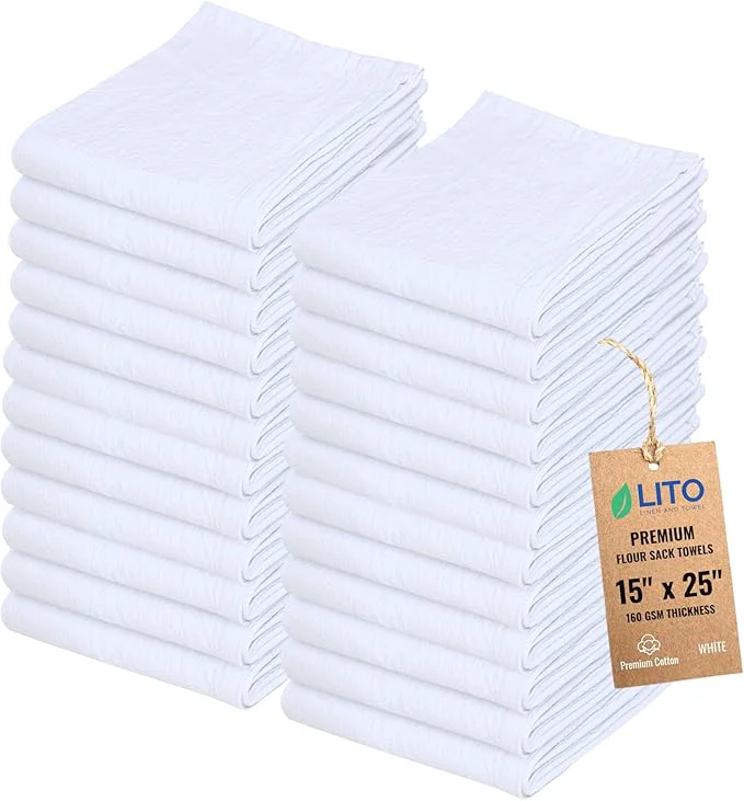 Enhanced Flour Sack Towels – 24 Pack Cotton Kitchen Dish Towel Tea Towels User-Friendly