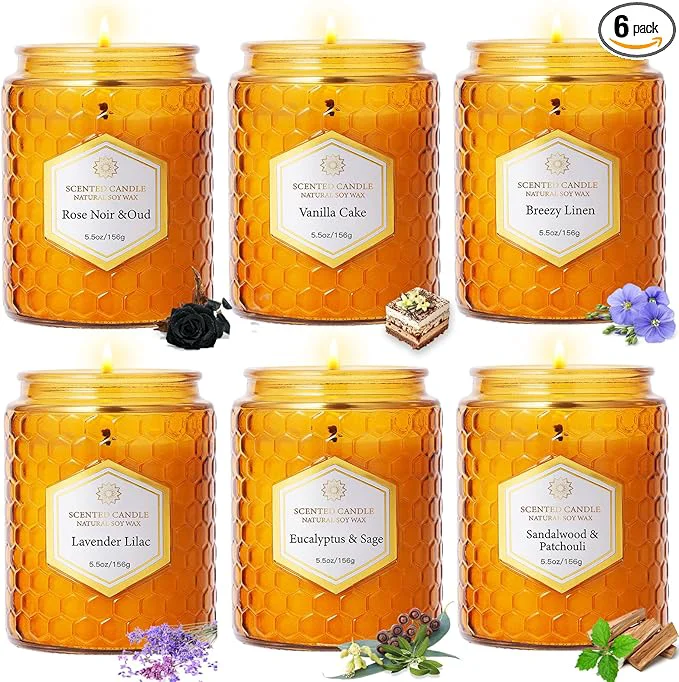 Certified 6 Pack Natural Soy Wax Jar Candles Contemporary