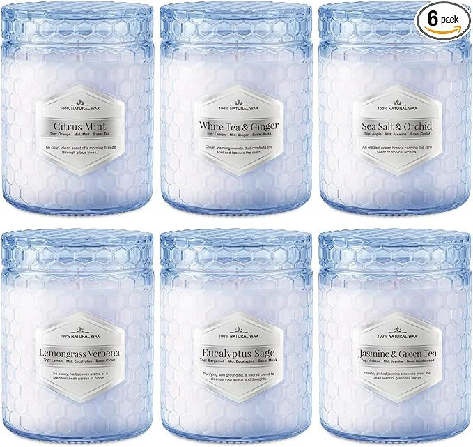 Prestigious Lake Blue Candles for Home Scented 6 Pack of 5.5 Oz Natural Soy Wax Candles in Official